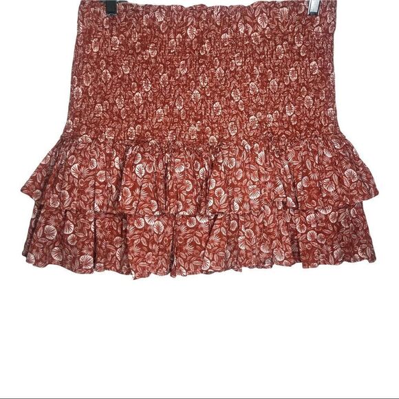 LOFT SKIRTS, Palm Smocked, Tiered Skirt Rich Chestnut Size L - Picture 3 of 7